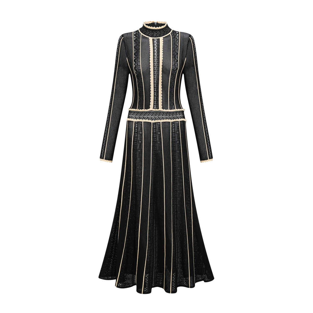 Maëlys black vertical-stripe netted maxi dress
