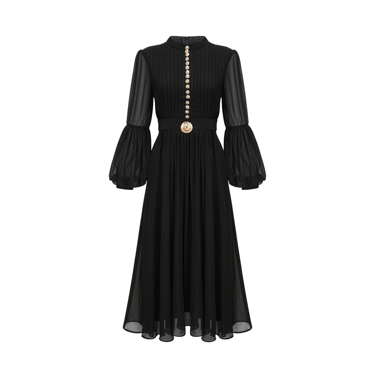 Viviane black pleated button-front midi dress (Final Sale-US Only)