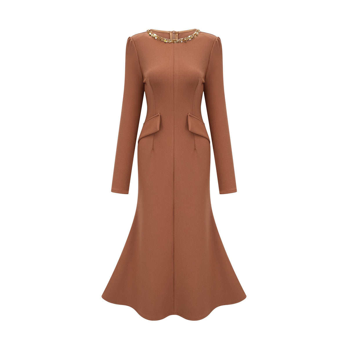 Doriane khaki sequin-embellished midi dress