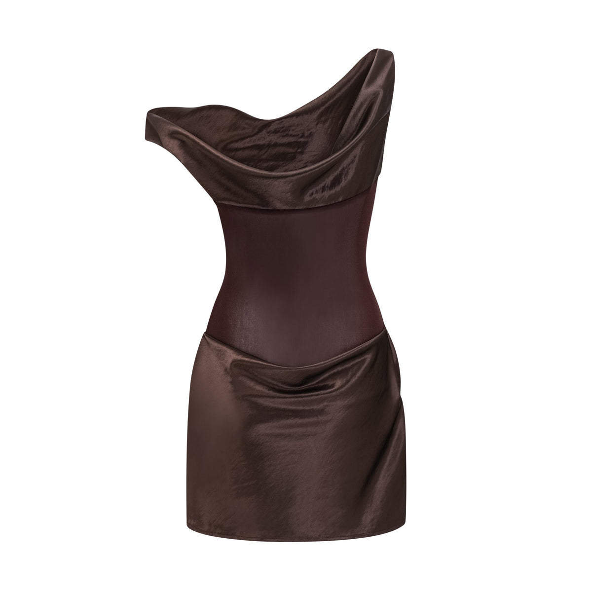 Pernilla Brown One Shoulder Satin Mini Dress