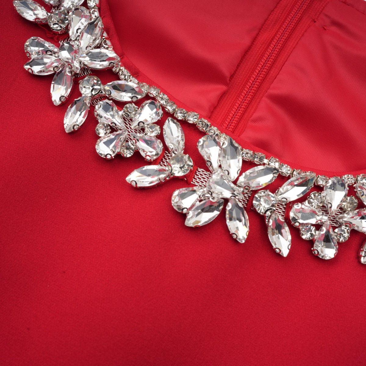 Léonie red embellished pleated mini dress