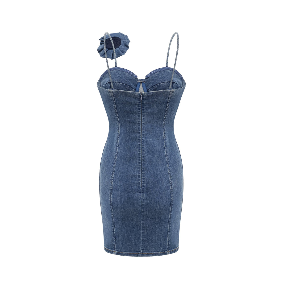 Yvette floral-appliqué denim mini dress