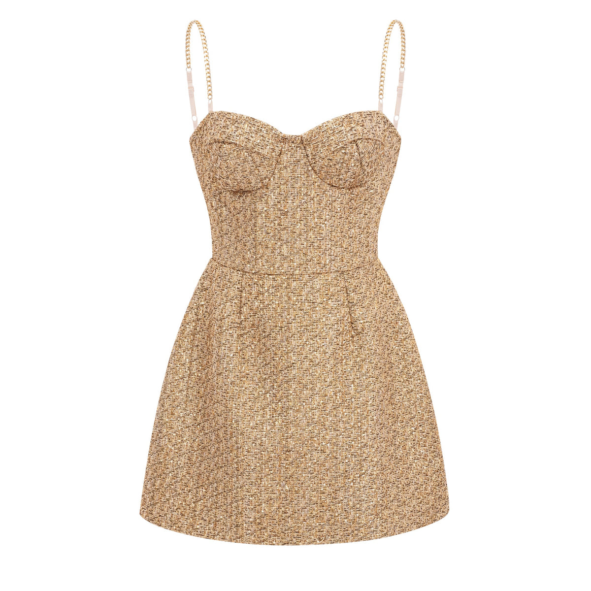 Arna Gold Sweetheart Neckline Tweed Mini Dress (Final Sale)