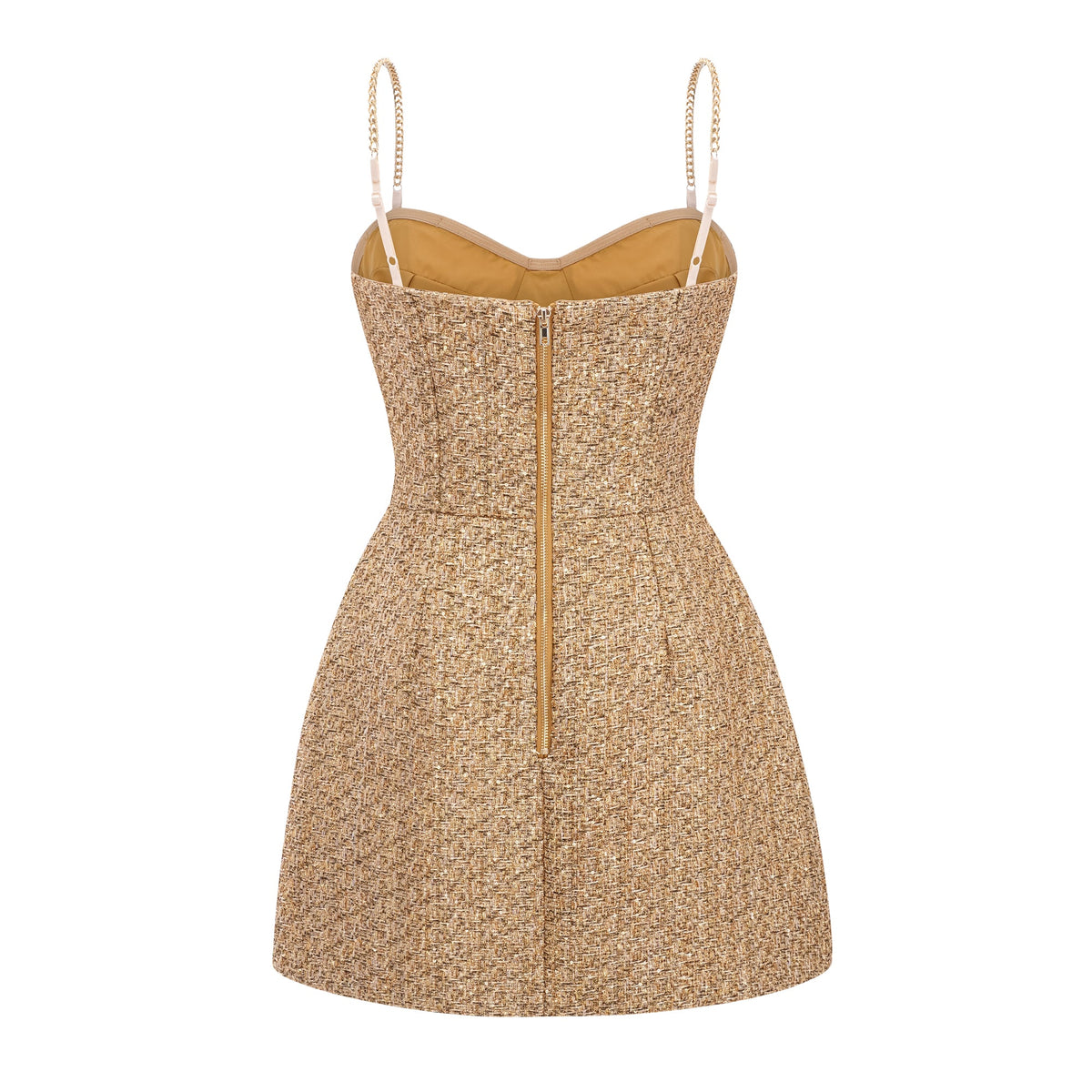 Arna Gold Sweetheart Neckline Tweed Mini Dress (Final Sale)