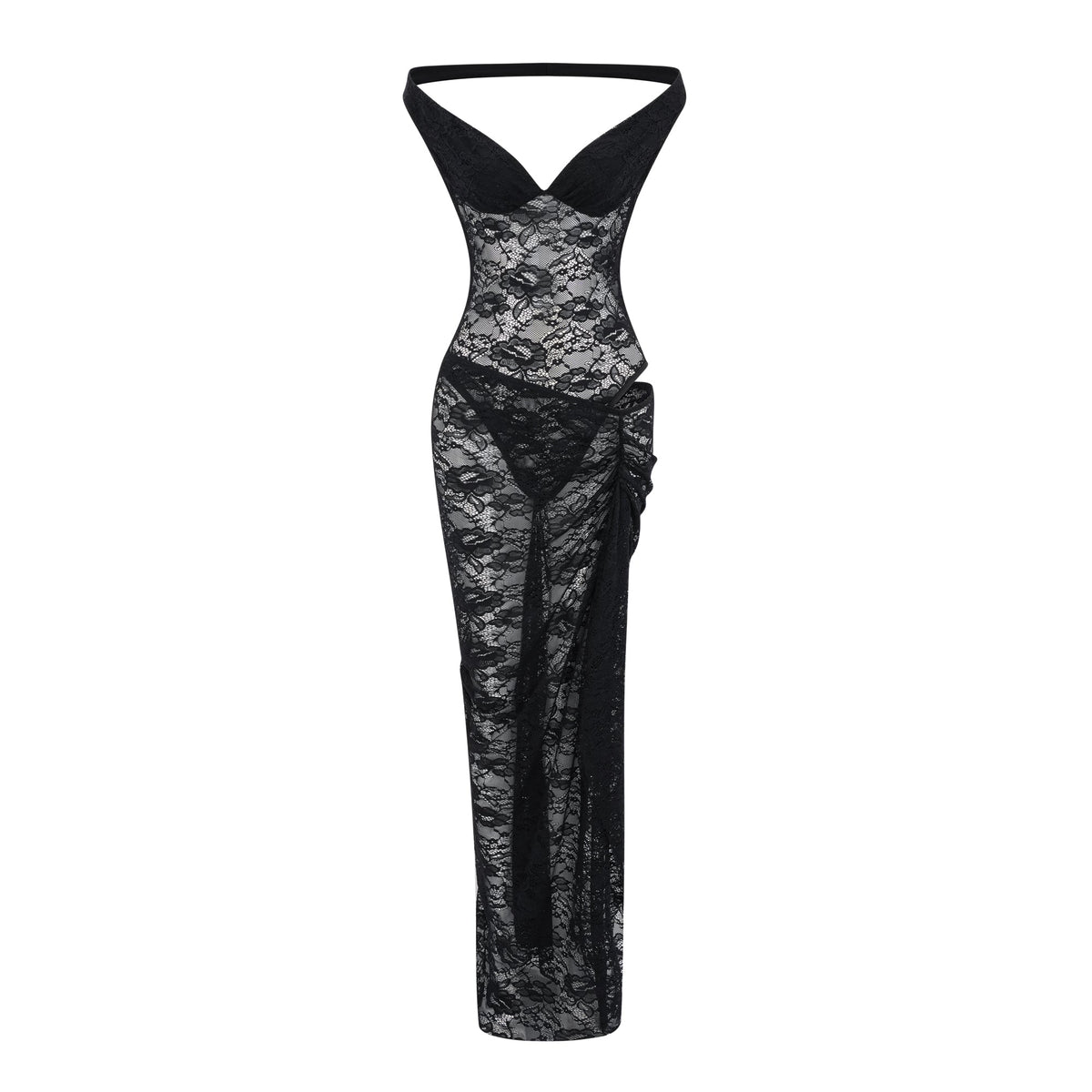 Frida Black Semi-Sheer Lace Bodysuit & Skirt Set