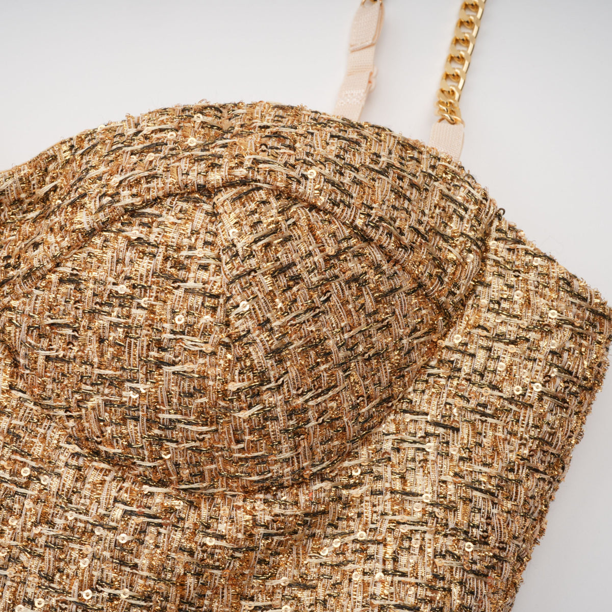 Arna Gold Sweetheart Neckline Tweed Mini Dress (Final Sale)
