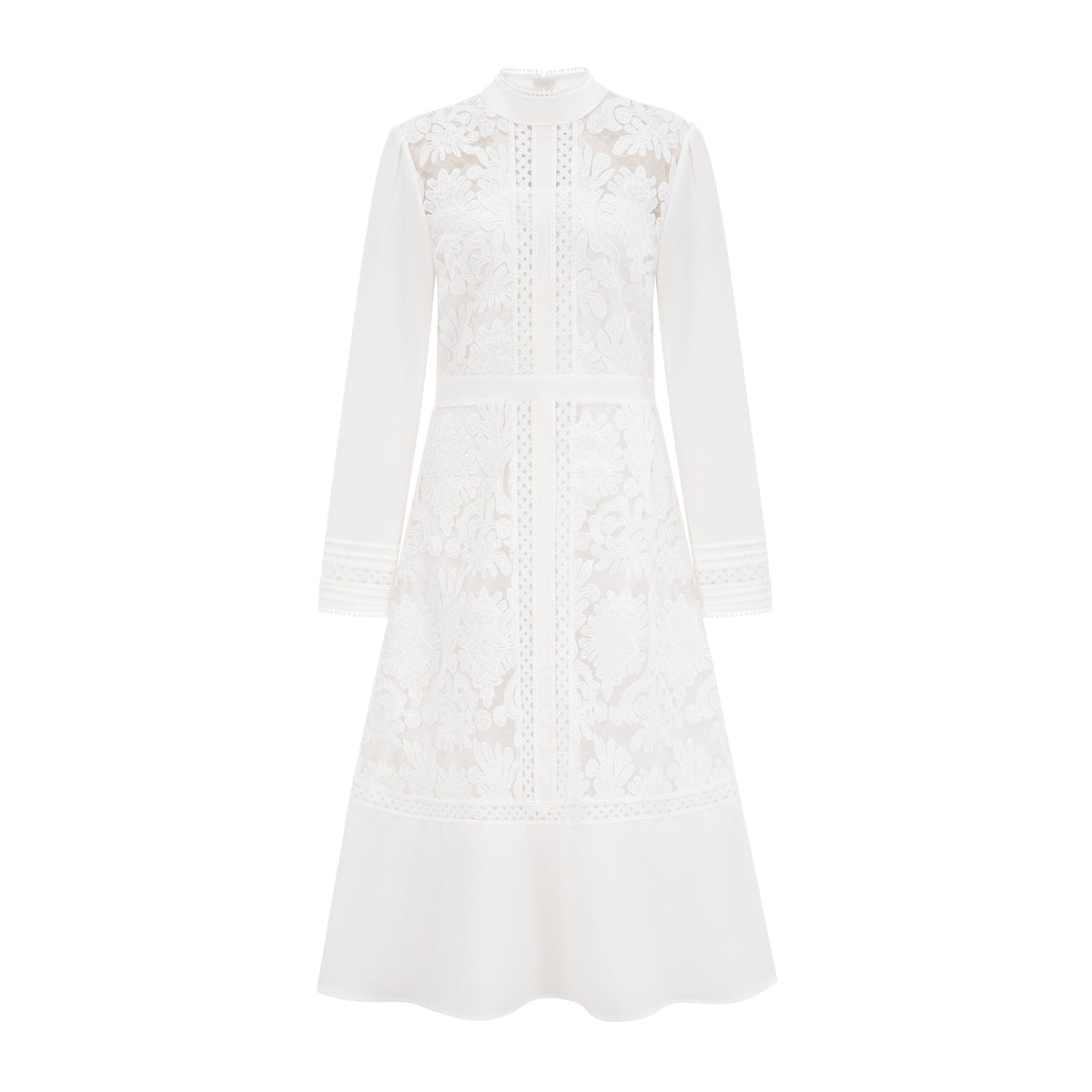 Madeleine white panelled embroidery midi dress