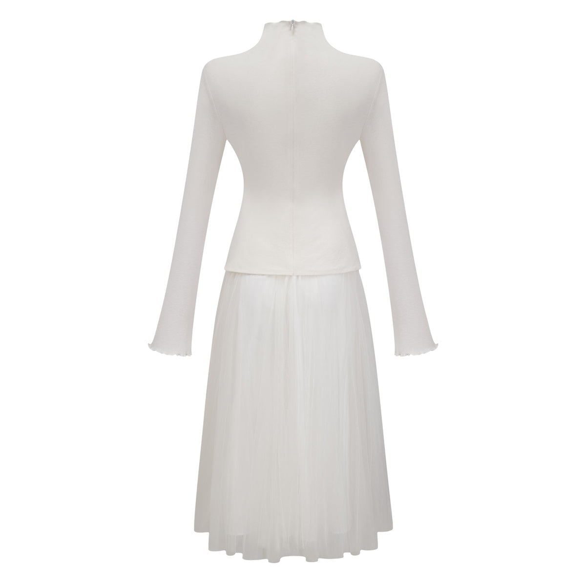 Lark White Tulle Panel Knit Midi Dress (Final Sale-US Only)