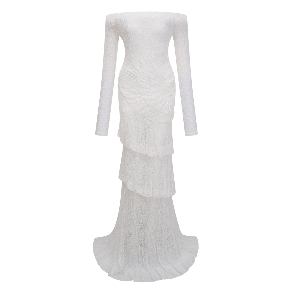 Étincelle White Ruched Lace Maxi Dress (Final Sale-US Only)