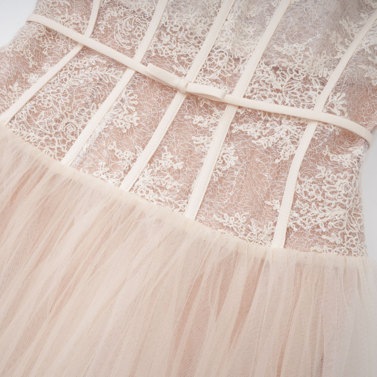 Mira Neutrals Lace Panel Tulle Midi Dress