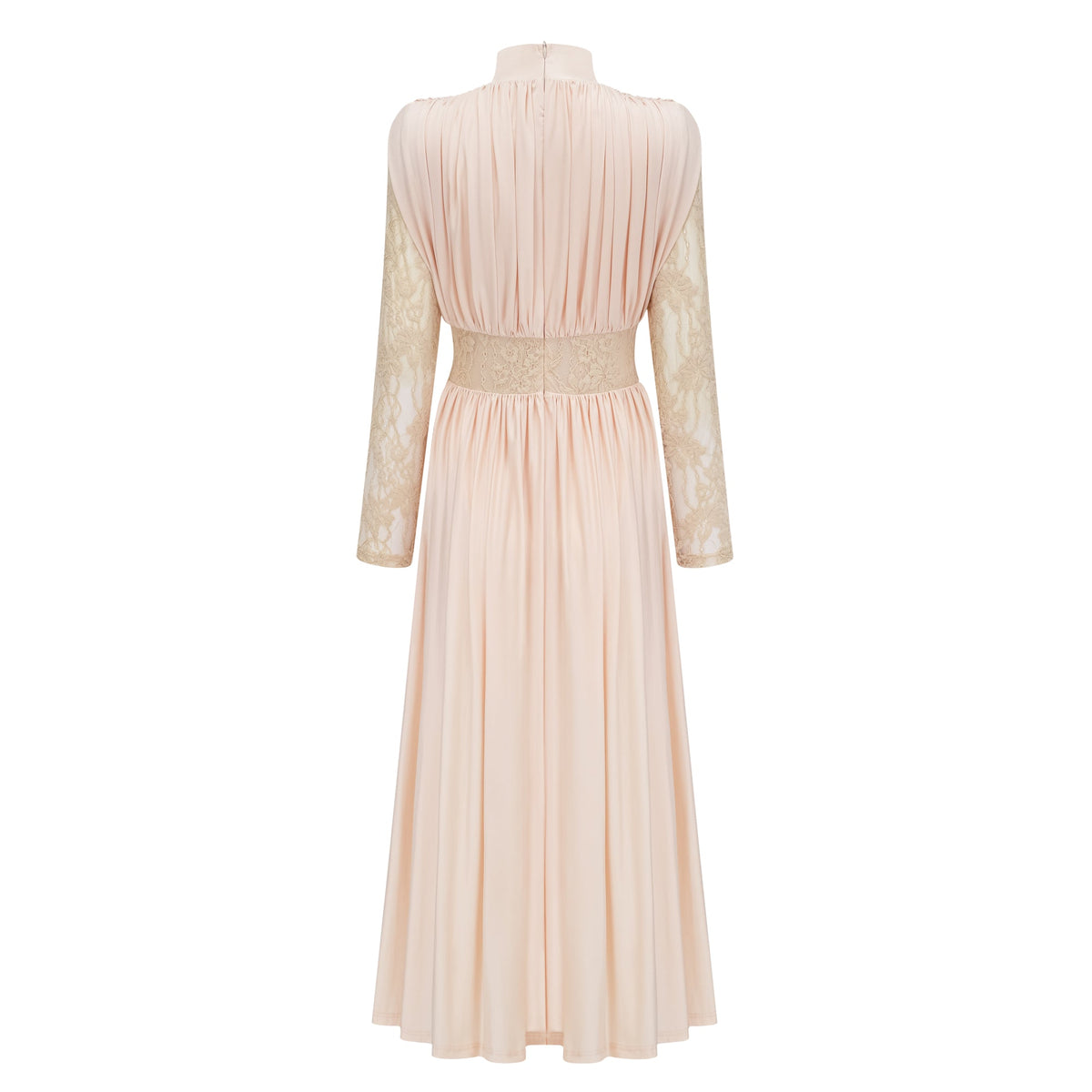 Karine Neutral Lace Panel Ruched Maxi Dress (Final Sale-US Only)
