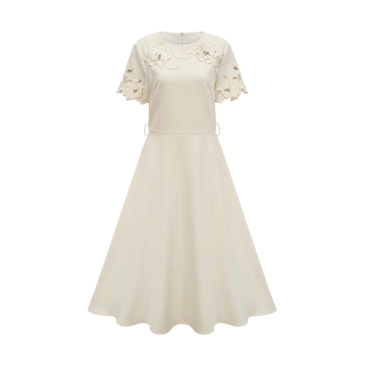 Orane neutrals floral-appliqué flared midi dress