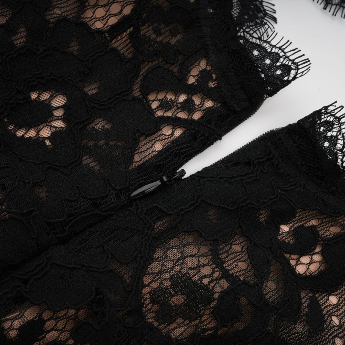 Kenza Black Cut Out Floral Lace Maxi Dress