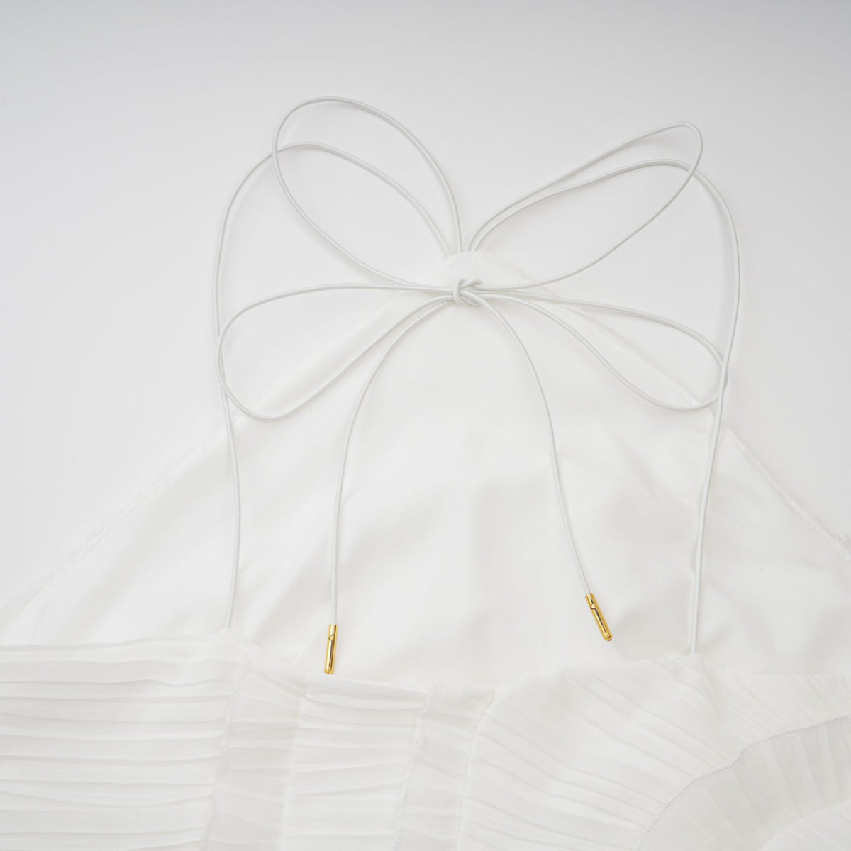 Doux White Ruffled Trim Pleated Midi Dress (Final Sale-US Only)