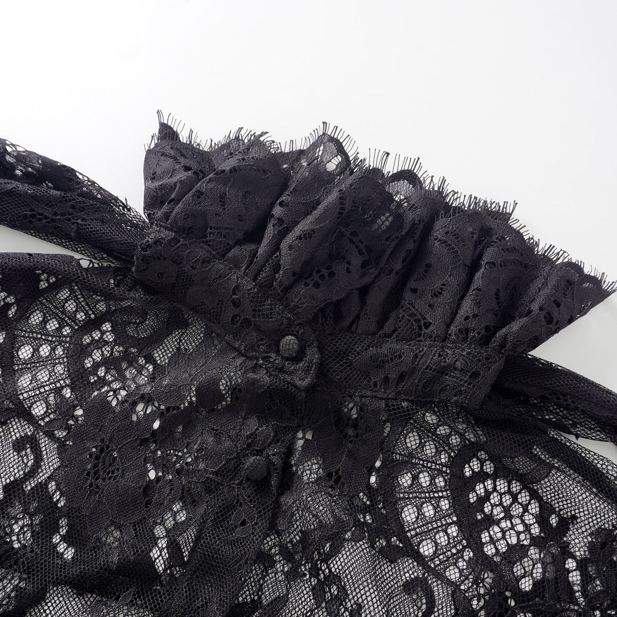 Quintine Black Ribbon Tie-Neck Floral Lace Blouse