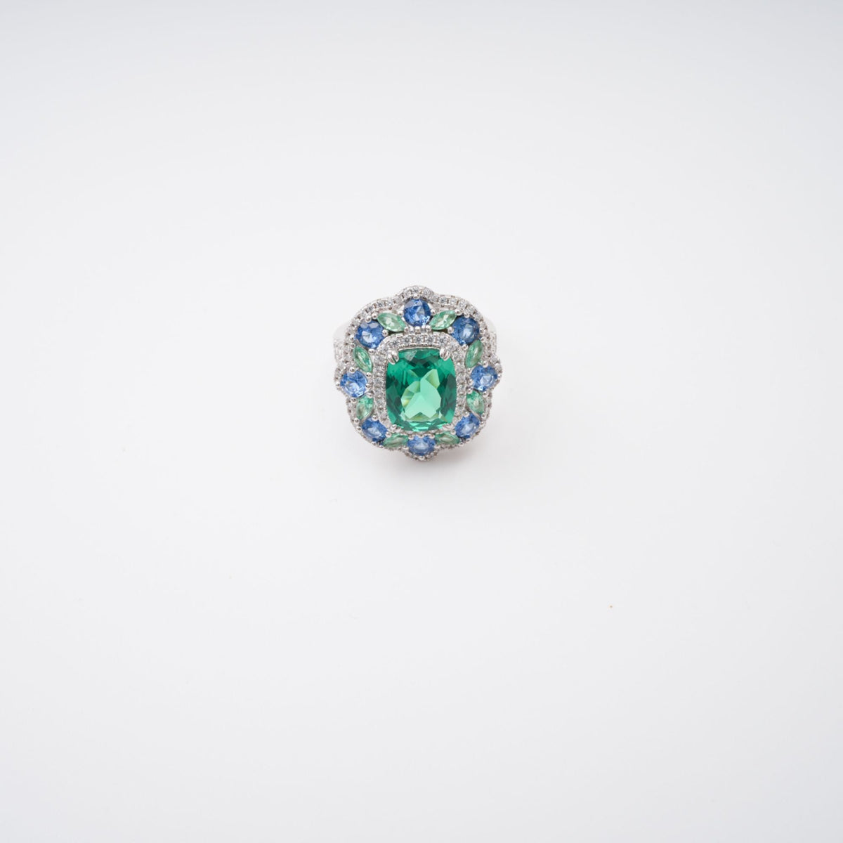 Clémence Green Emerald Cut Gemstone Sterling Silver Ring
