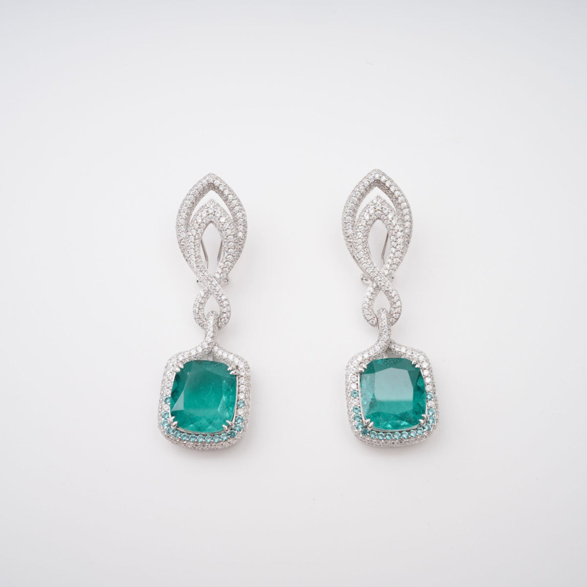 Helen Green Cushion Cut Gemstone Sterling Silver Earrings