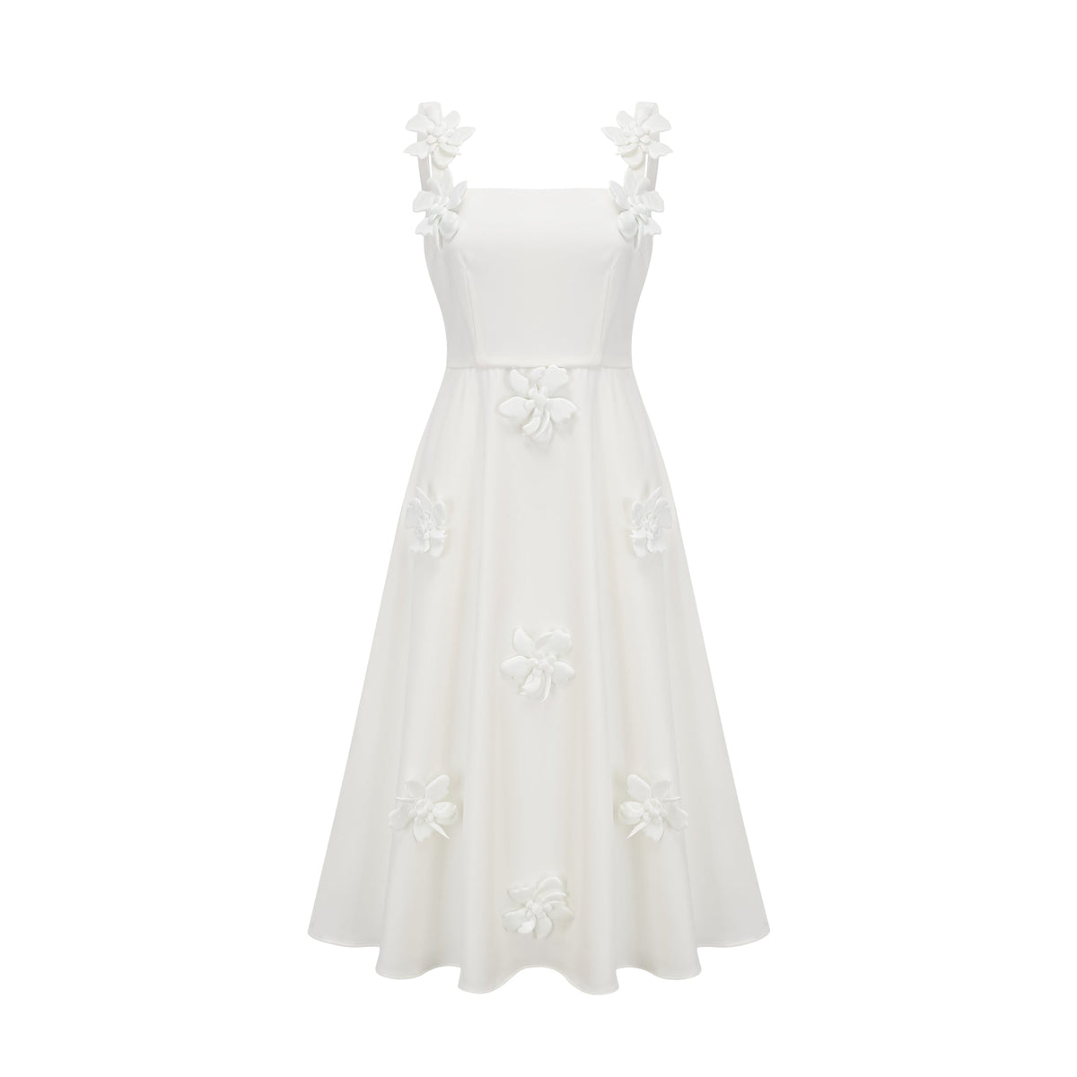 Ariane white faux-flower square-neck midi dress (Final Sale-US Only)