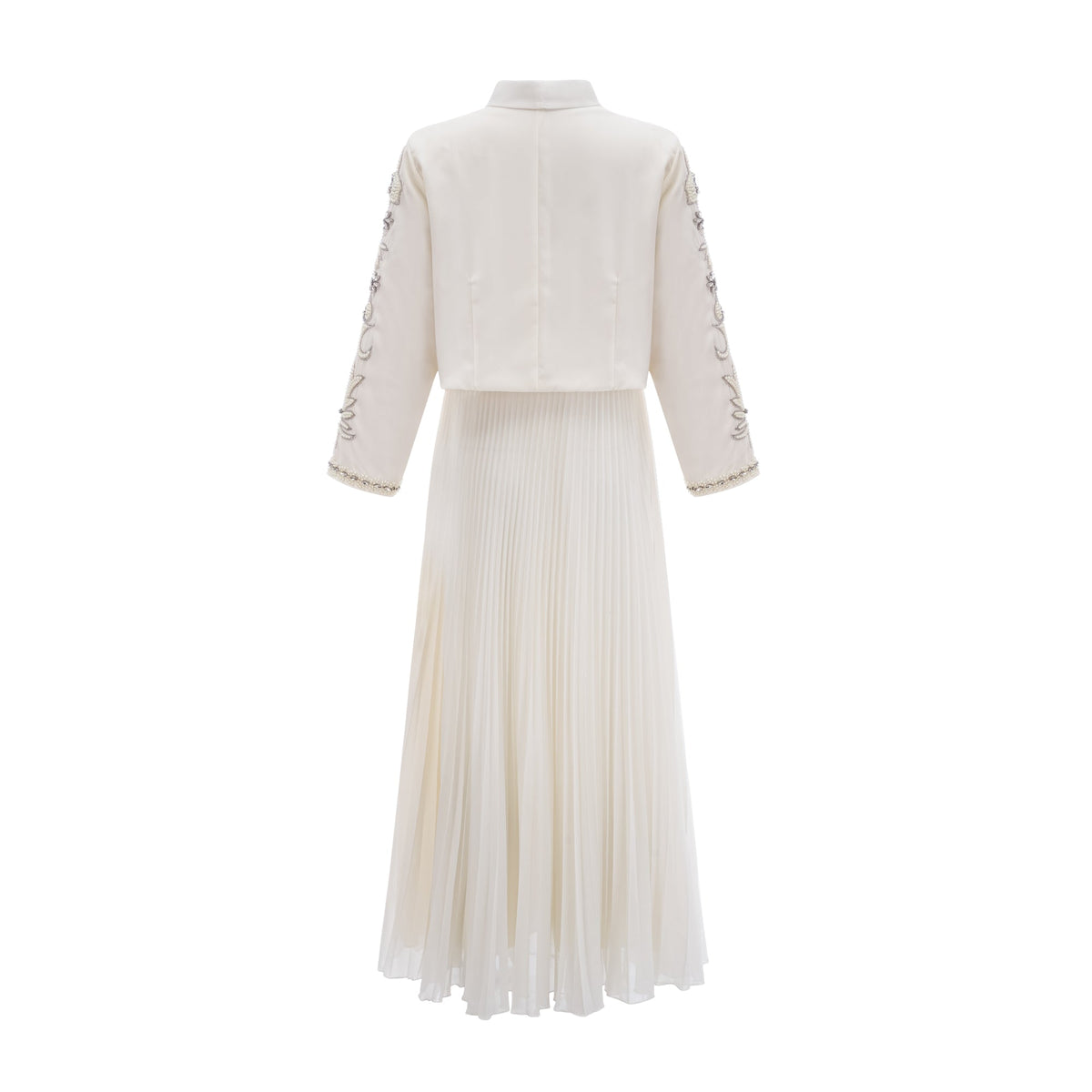 Blanche white embellished pleated jacket & dress matching set