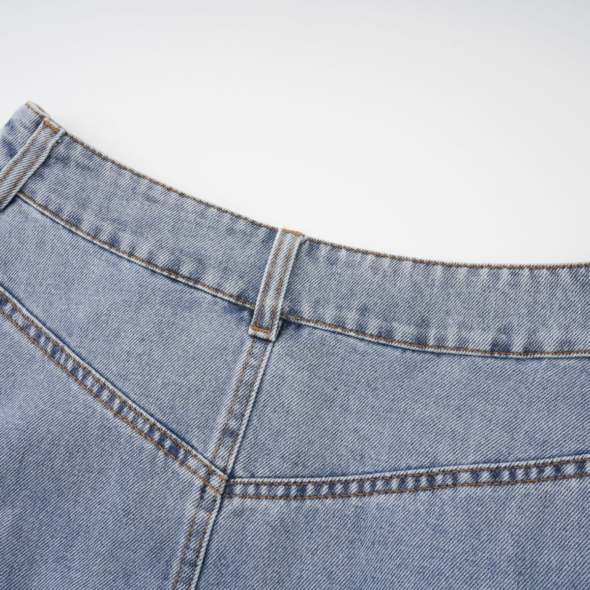 Florence Ruffled Denim Mini Skirt in Light Blue