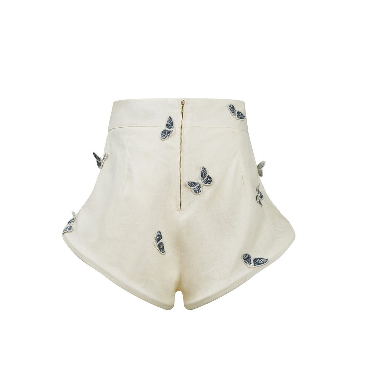 Ophélie White Butterfly Embroidered Shirt & Shorts Set