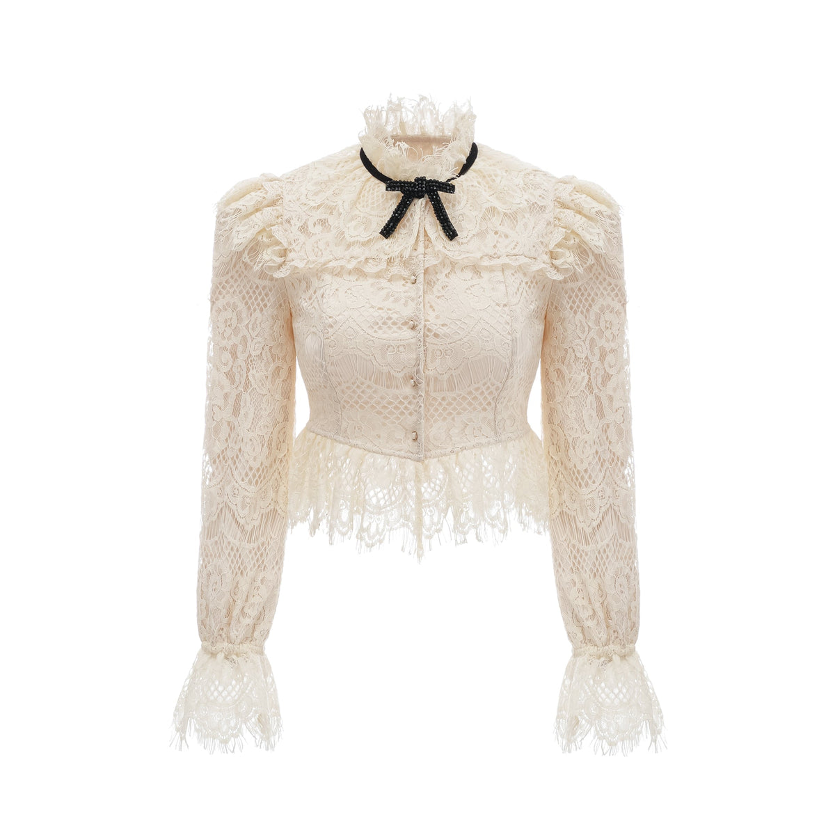 Anaelle off-white bowknot floral-lace blouse