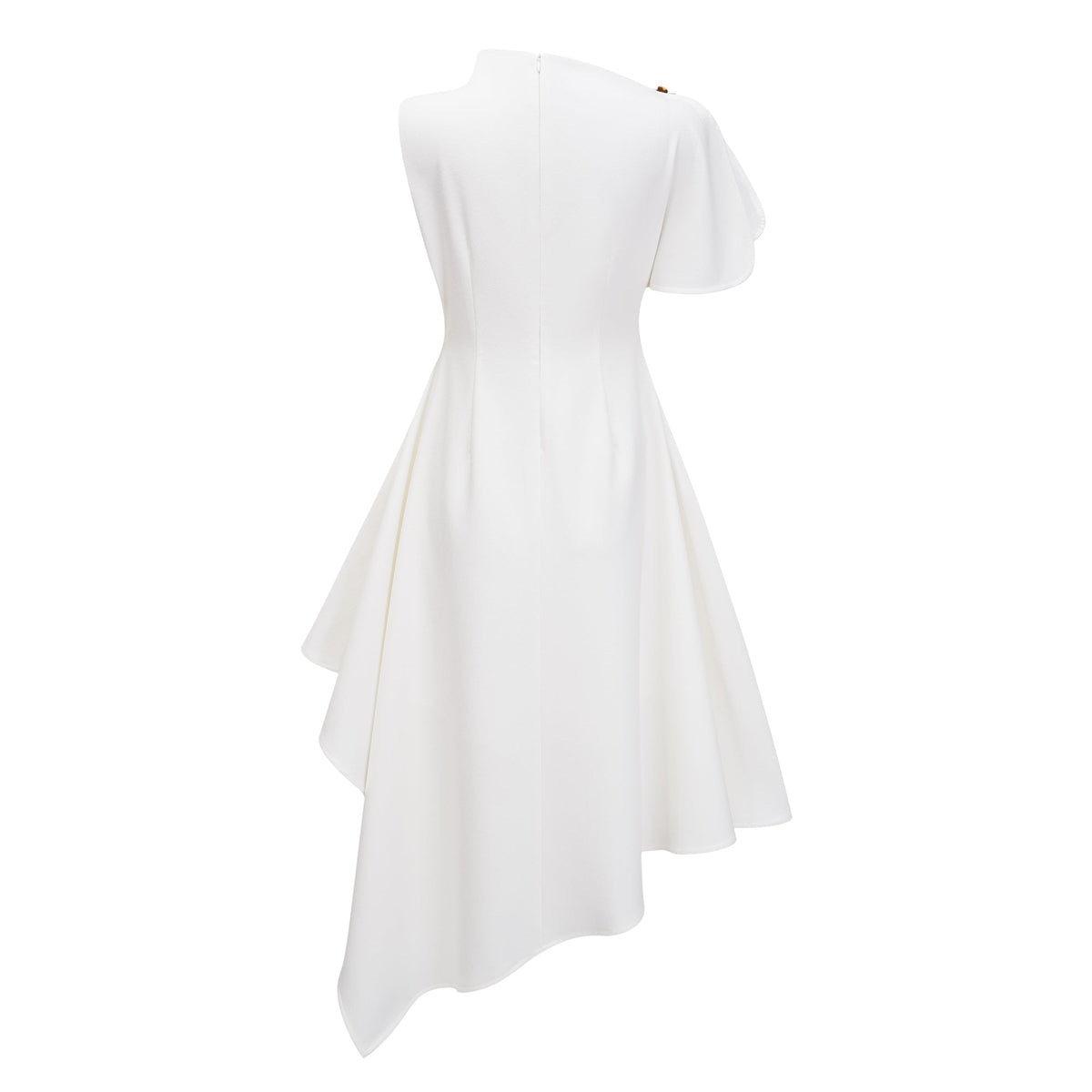 Liana White Asymmetrical Flared Midi Dress (Final Sale-US Only)