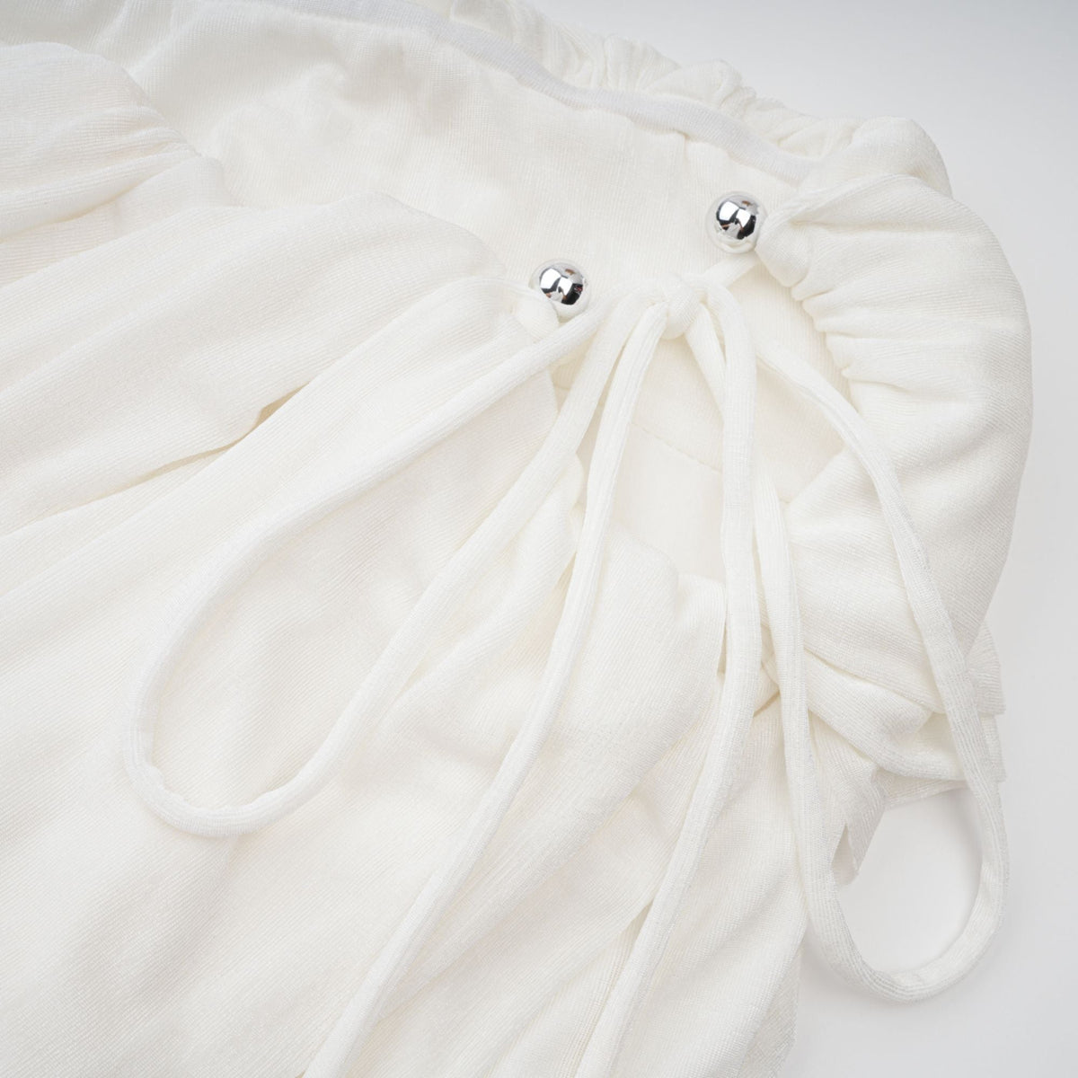 Dulcie White Asymmetrical Ruched Matching Set
