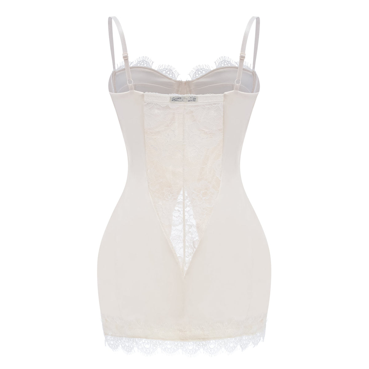 Juliette White Satin Mini Dress with Lace Panels (Final Sale-US Only)
