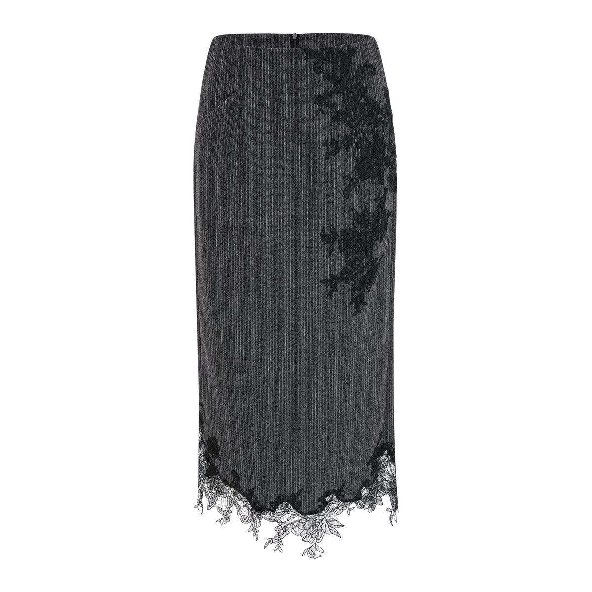 Sidonie Grey Floral Appliqué Striped Blazer & Skirt Set