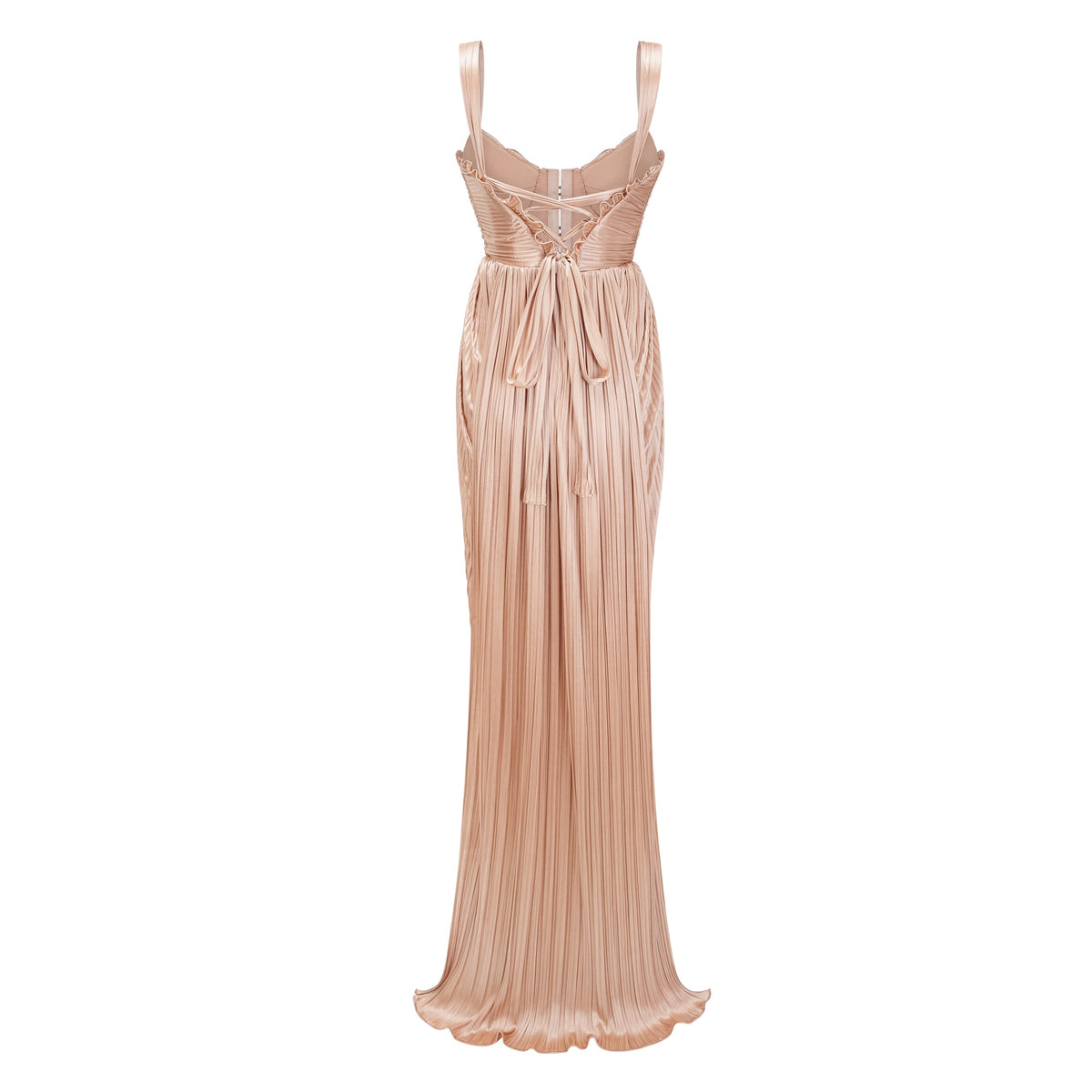 Nicoletta Gold Glossy Pleated Corset Maxi Dress