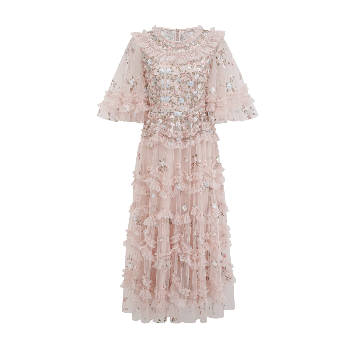 Kévina floral-embroidered tiered ruffled midi dress (Final Sale-US Only)
