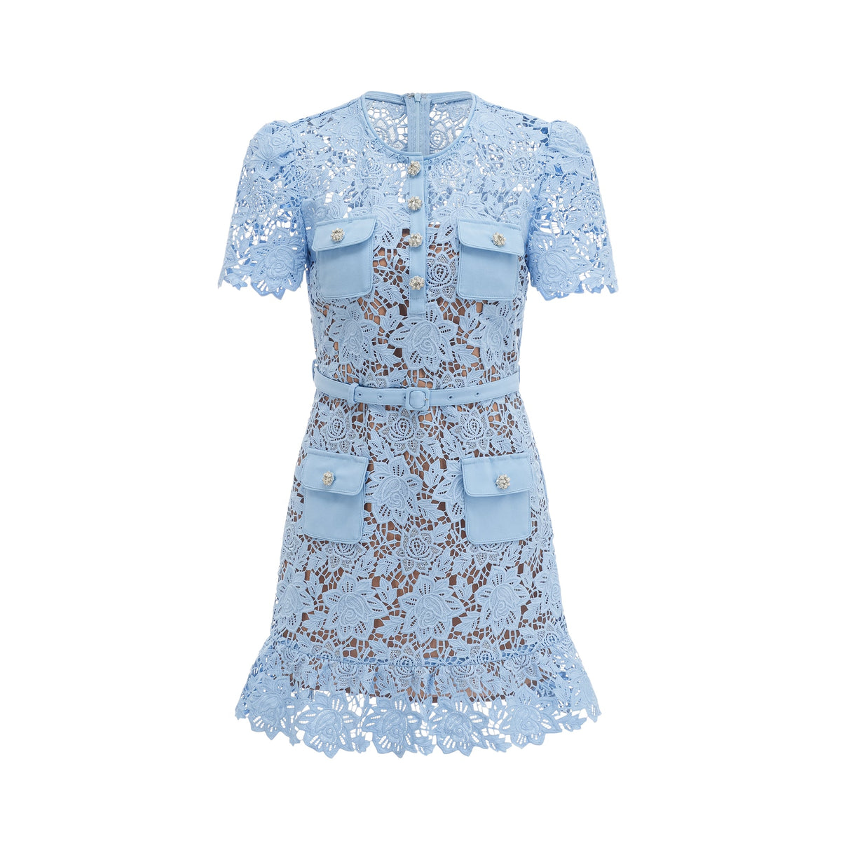 Ariane blue floral-appliqué ruffled lace mini dress (Final Sale-US Only)