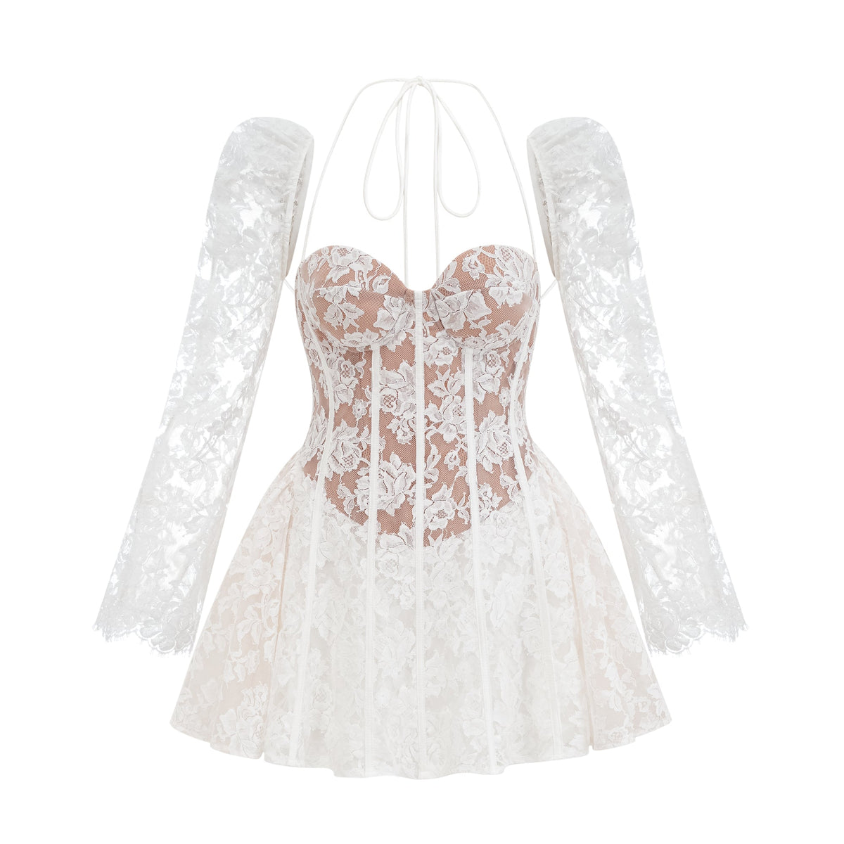 Vivienne white floral-lace corset mini dress (Final Sale-US Only)