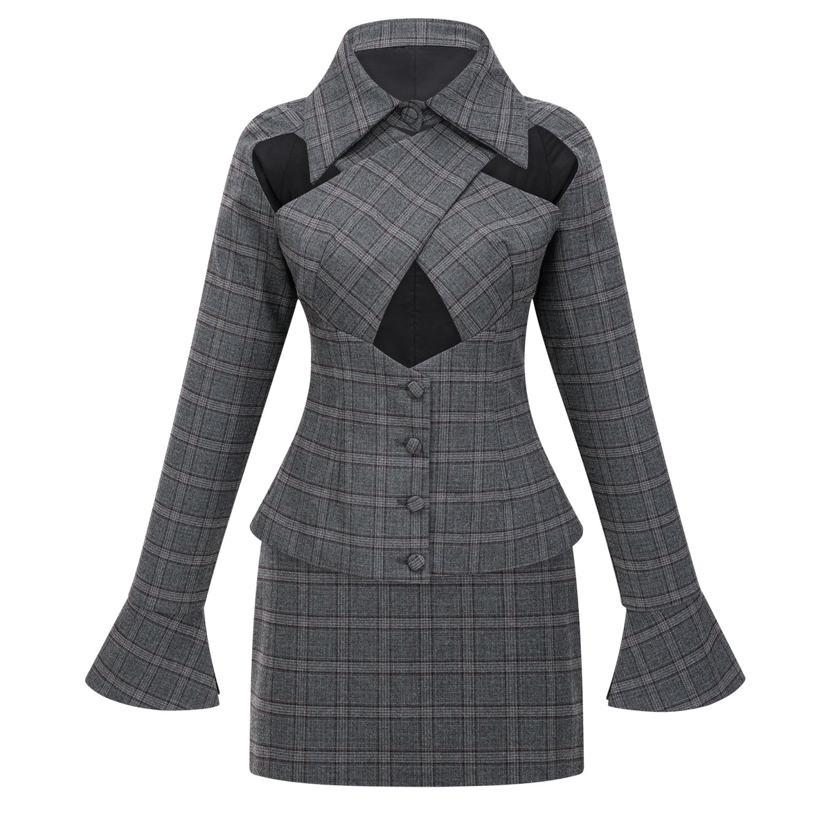 Serena Grey Cut Out Checked Blazer & Skirt Set (Final Sale)