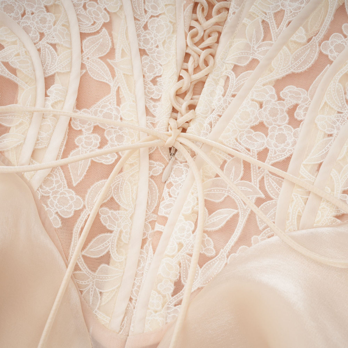 Irène neutrals lace layered corset maxi dress