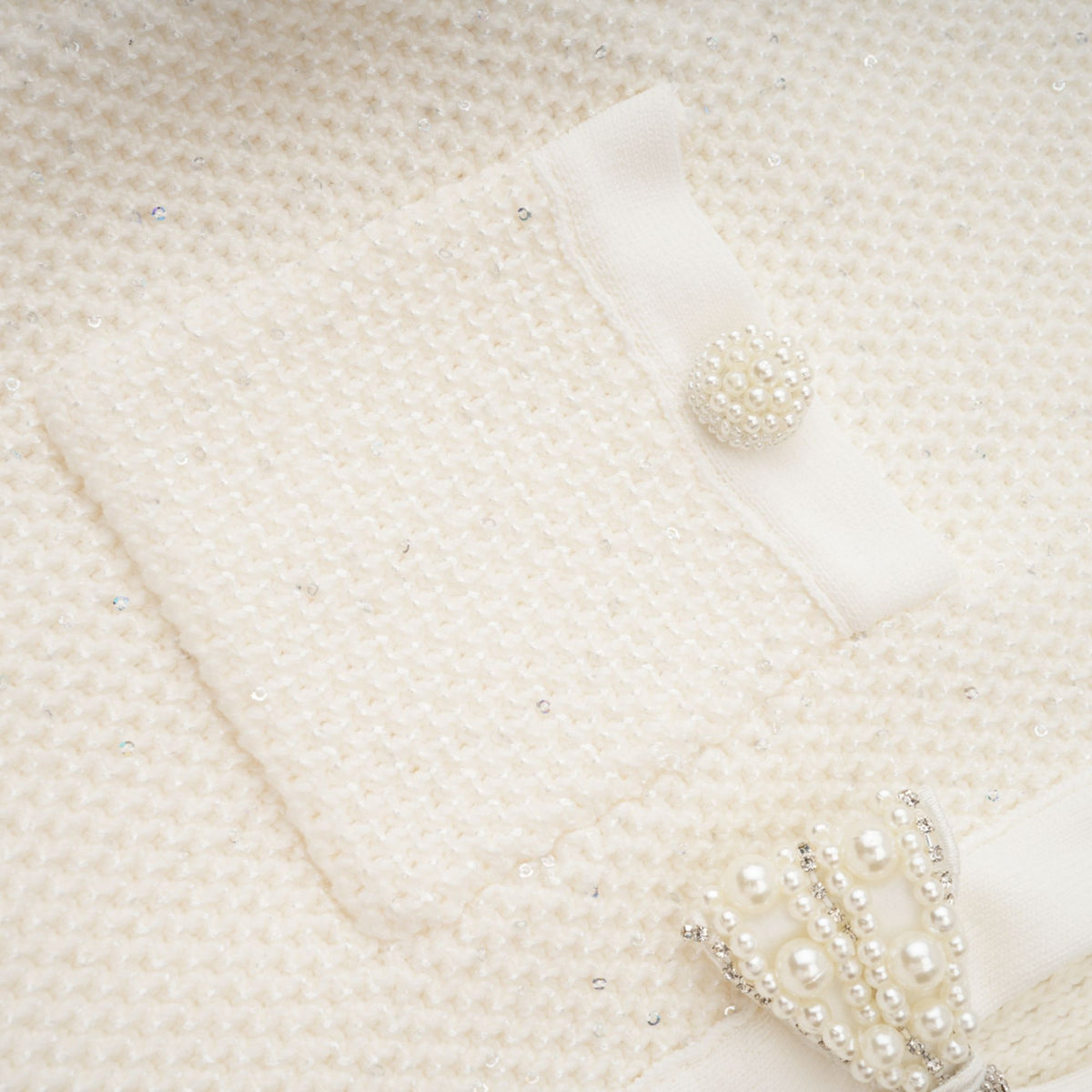 Adélade White Embellished Knit Midi Dress