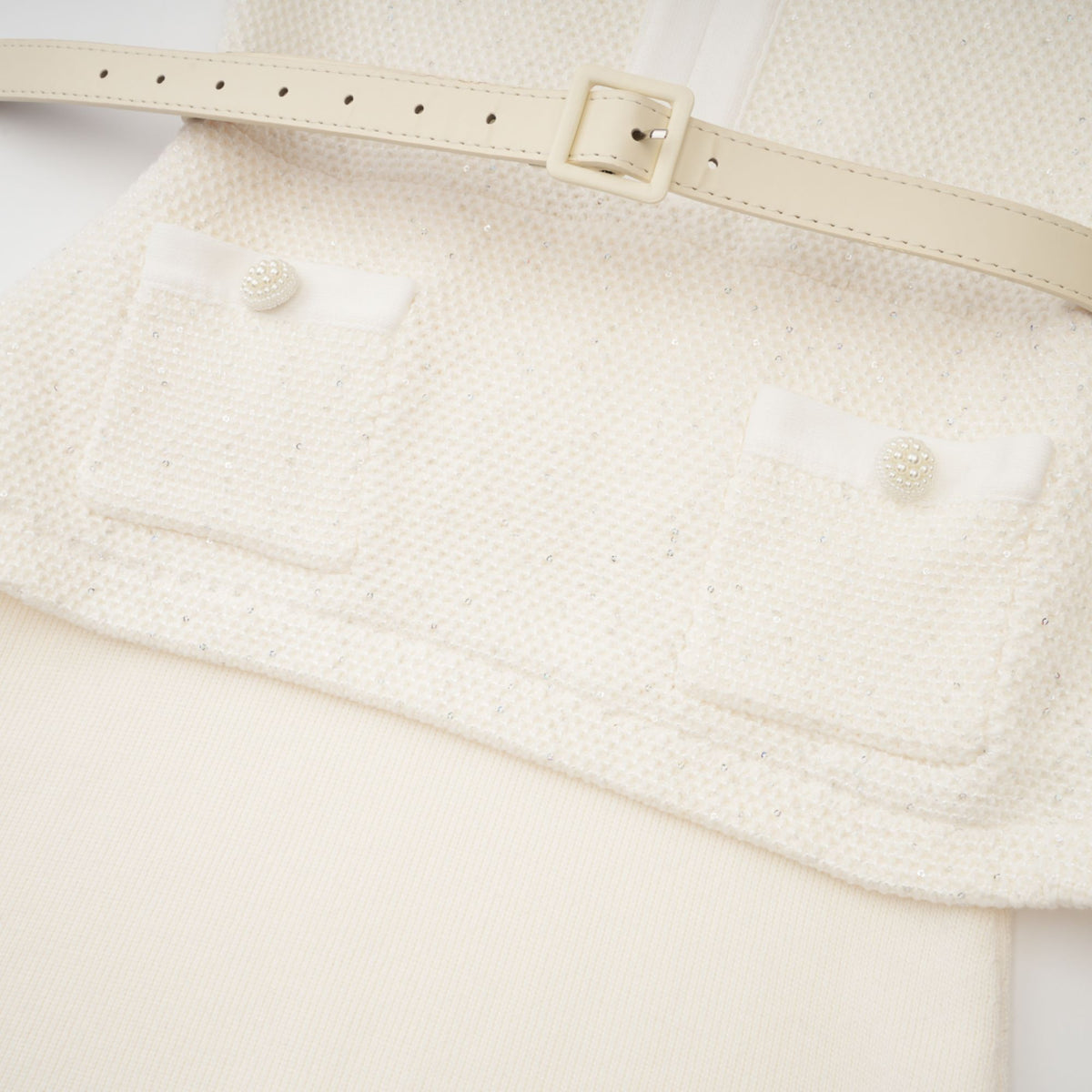 Adélade White Embellished Knit Midi Dress