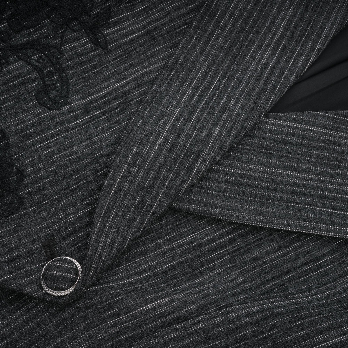 Sidonie Grey Floral Appliqué Striped Blazer & Skirt Set