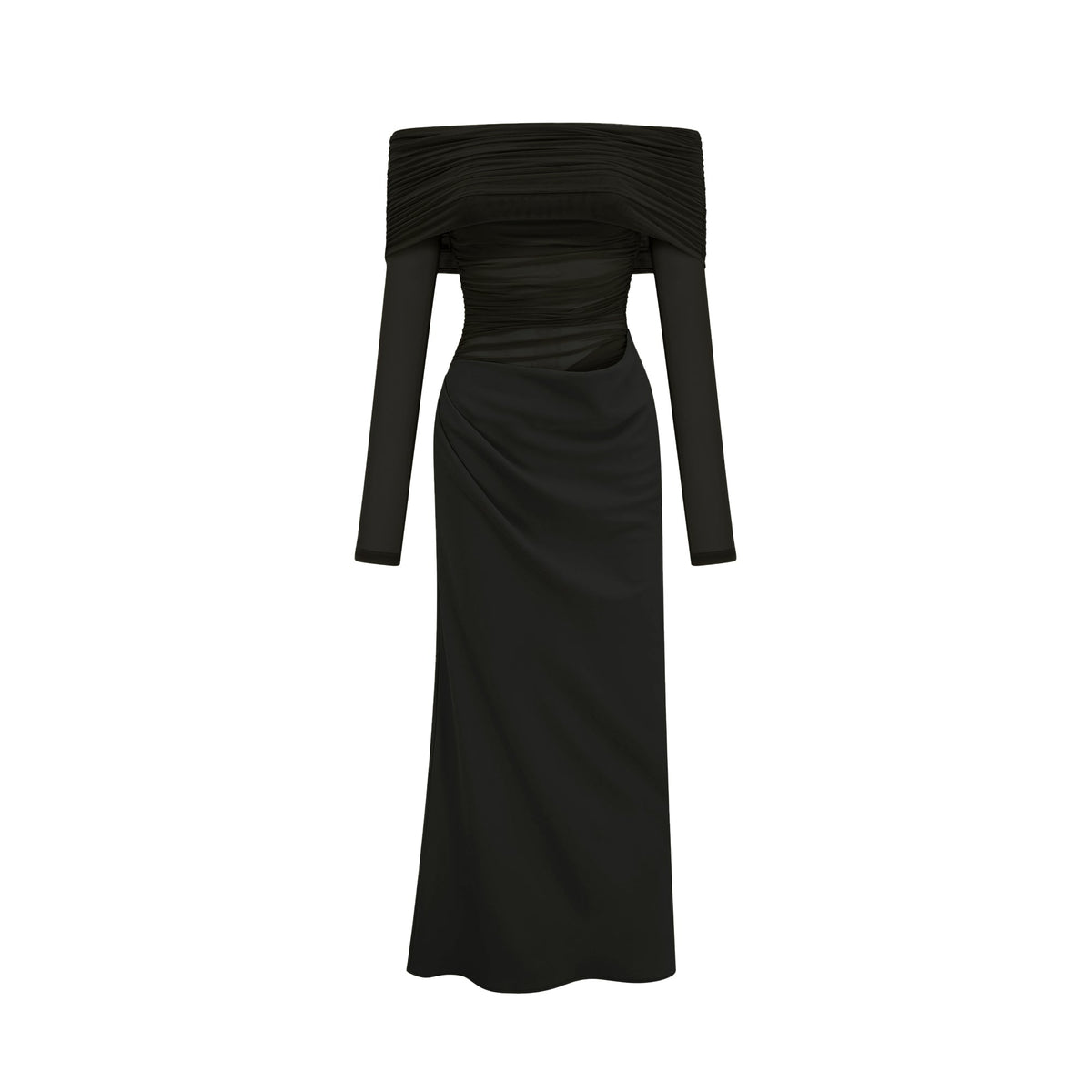 Estelle off-shoulder semi-sheer midi dress in Black (Final Sale)