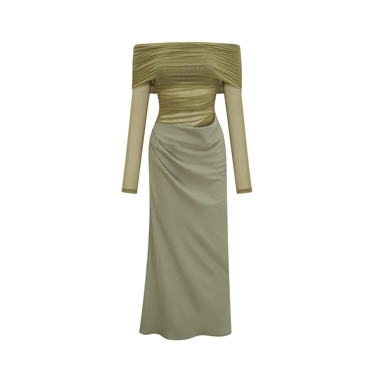 Estelle off-shoulder semi-sheer midi dress in Green (Final Sale-US Only)