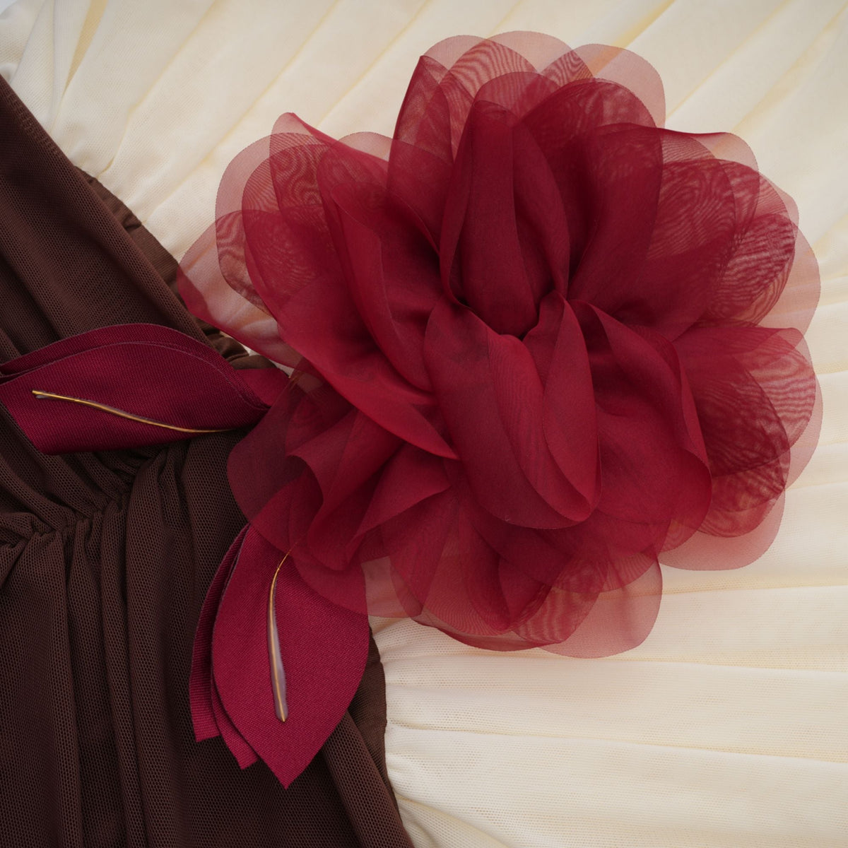 Léontine color-blocked flower-brooch ruched midi dress (Final Sale-US Only)