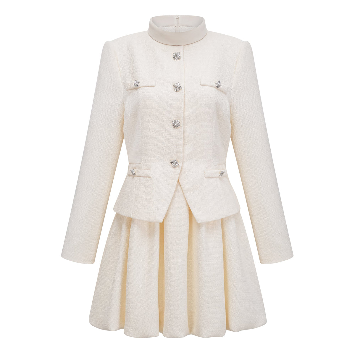 Regina White Crystal Embellished Tweed Mini Dress