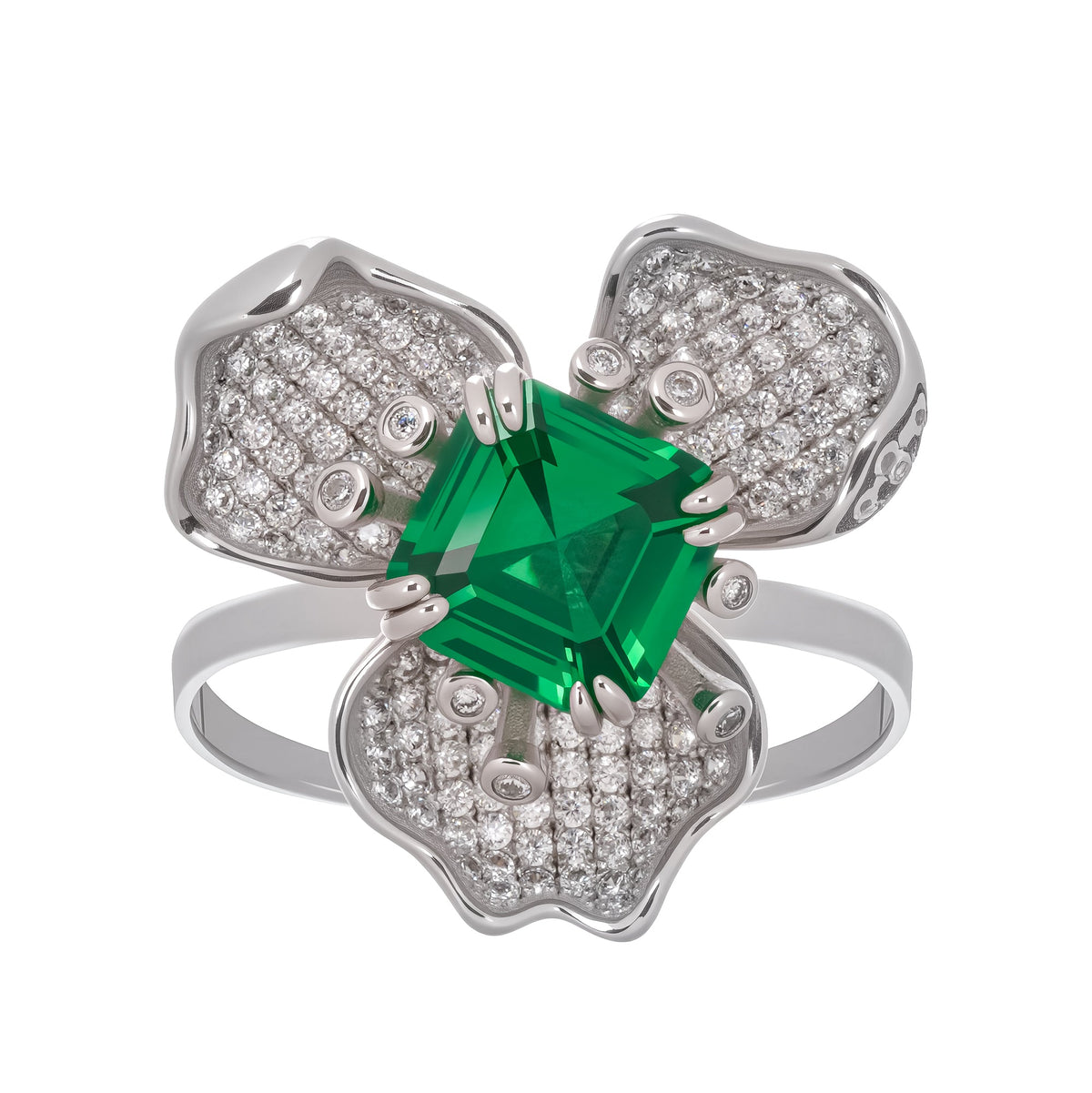 Carine Green Flower Shaped Zircon Gemstone Sterling Silver Ring