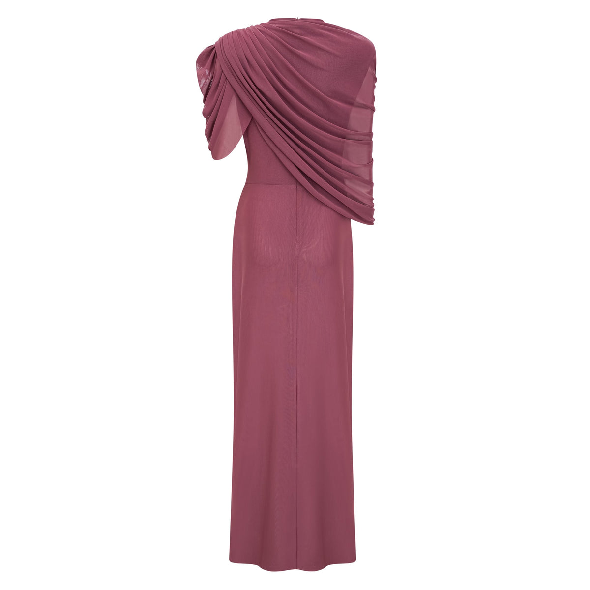 Liliana Brown Asymmetrical Ruched Cape Maxi Dress (Final Sale)