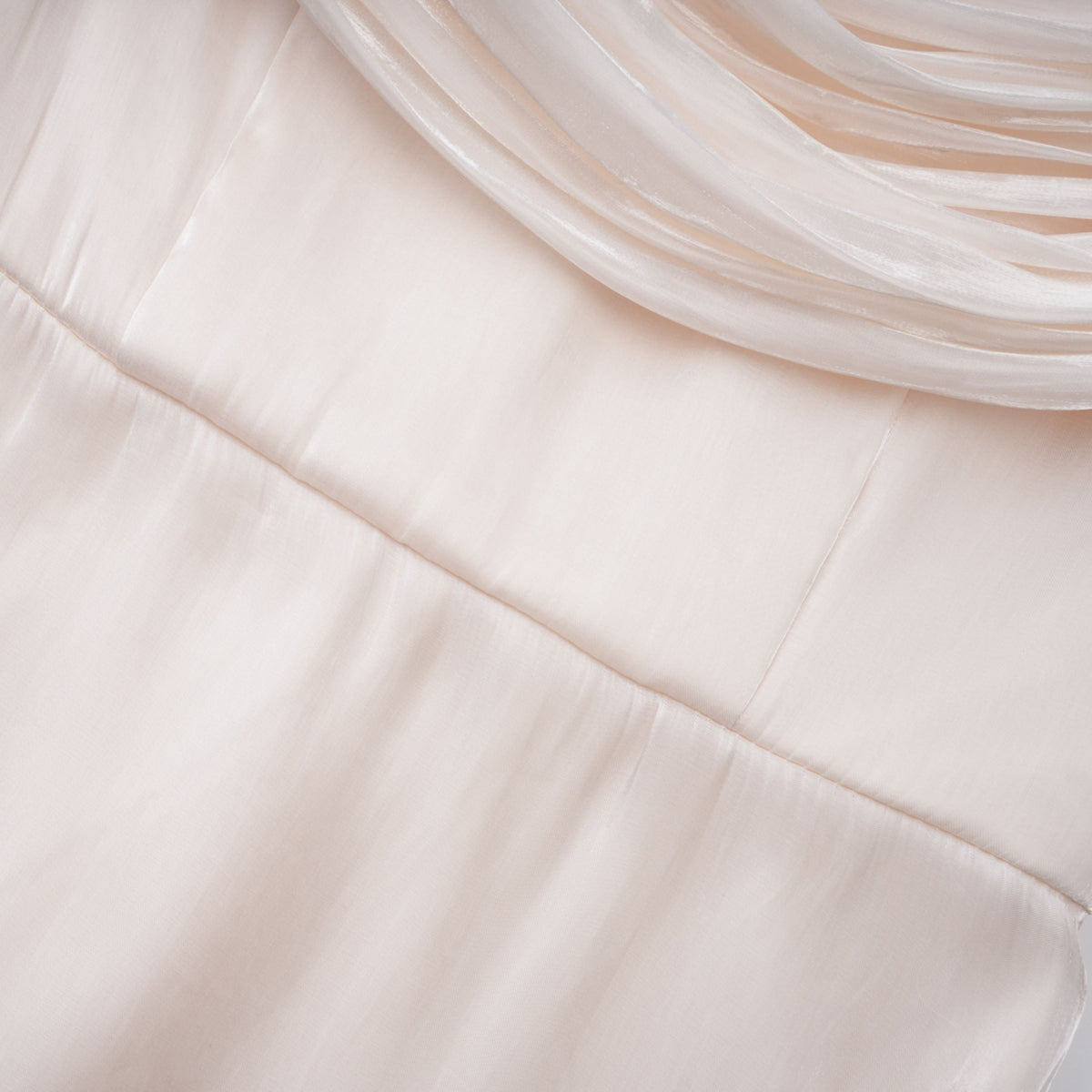 Hege Cream Glossy Ruched Cape Maxi Dress
