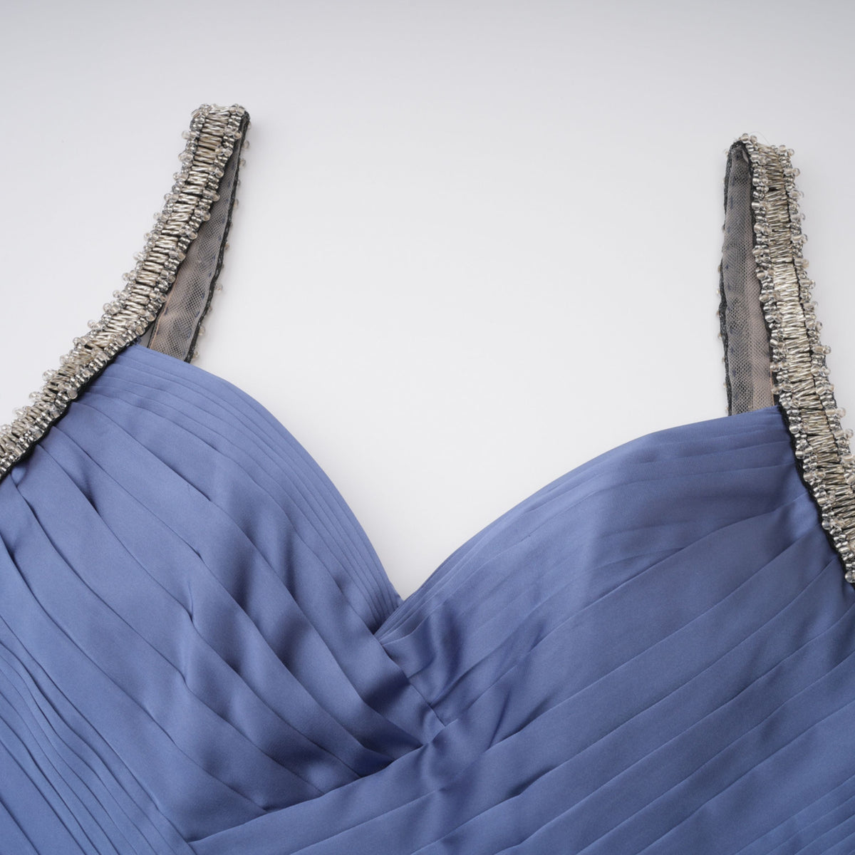 Angelína Blue Diagonal Pleated Gathered Maxi Gown (Final Sale-US Only)