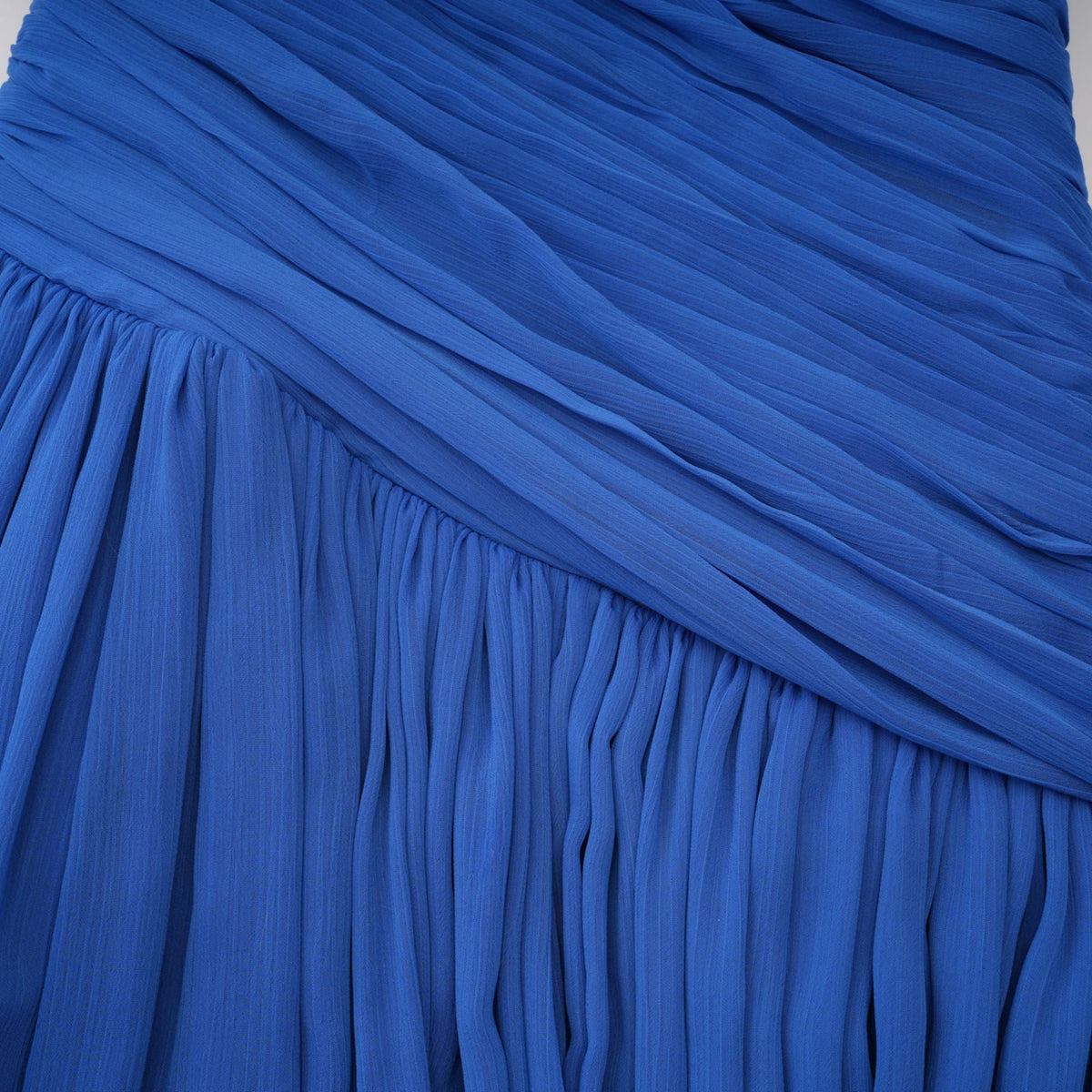 Faustine Blue Cape Design Ruched Maxi Dress