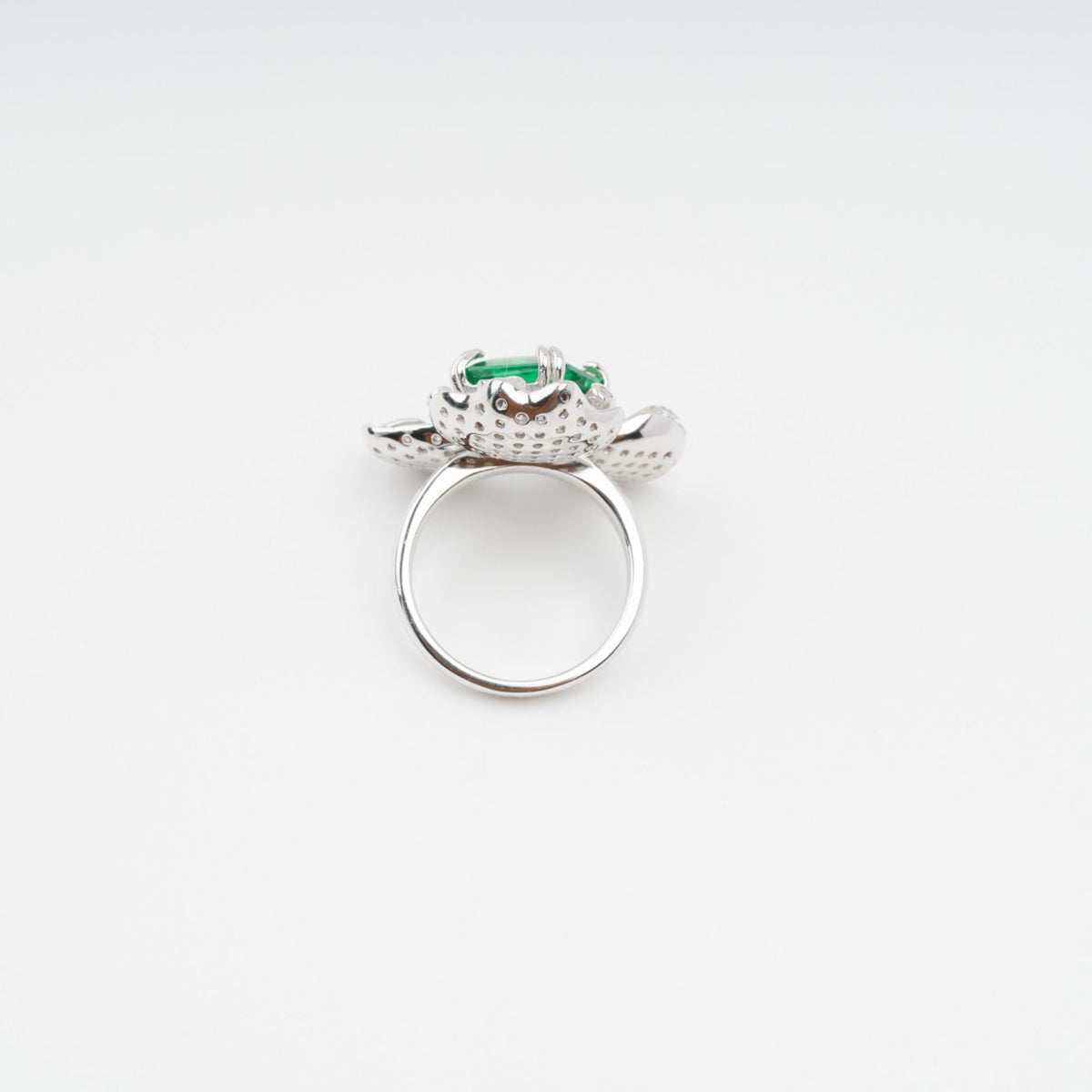Carine Green Flower Shaped Zircon Gemstone Sterling Silver Ring