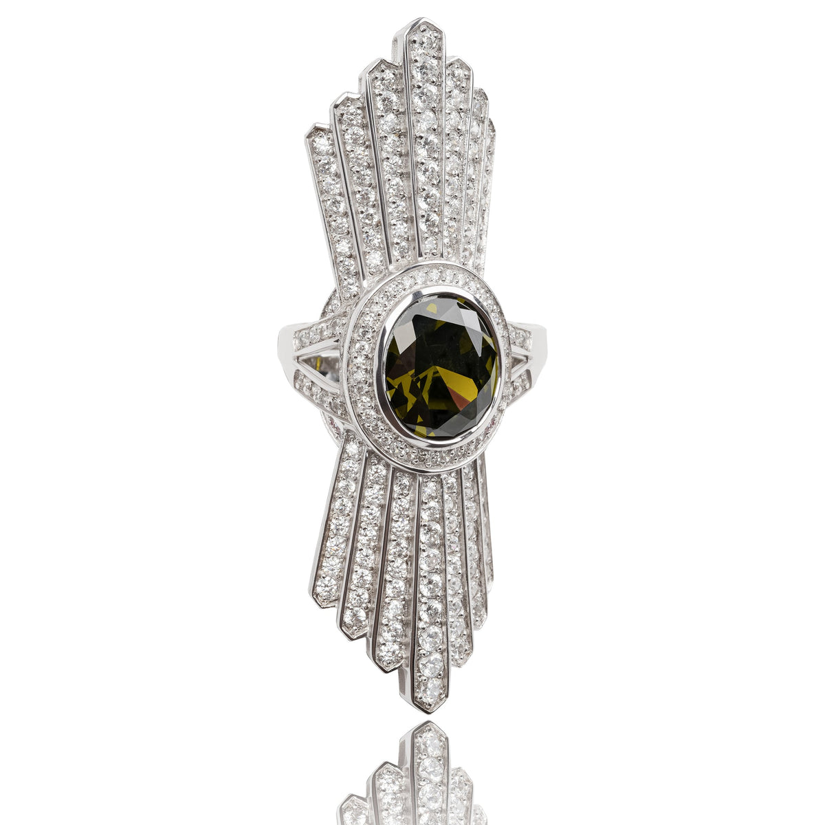 Rosée Green Symmetrical Wing Gemstone Sterling Silver Ring